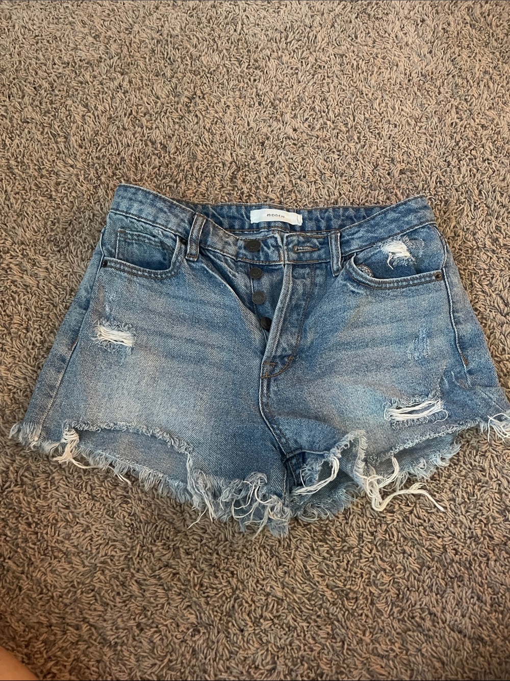 High-Rise Distressed Women’s Jean Shorts - Light Blue